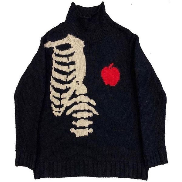 

men's sweaters women vintage knitted sweater autumn winter pullover y2k harajuku men oversized sweater black loose skeleton anime print, White;black