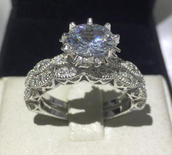 

fashion jewelry engagement wedding band ring set for women 3ct diamond cz 925 sterling silver 2in1 female party ring72410763936564, Slivery;golden