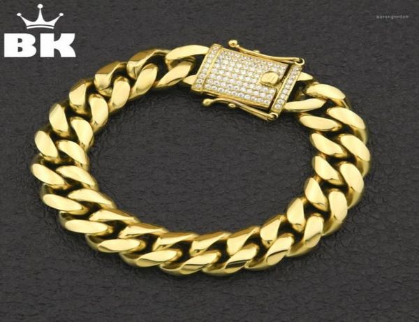 

12mm14mm cz stainless steel curb cuban link bracelet gold silver plated hiphop micro paved cz mens miami bangle 7inch8inch14183694, Black