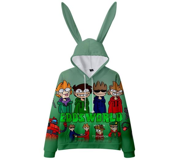 

animation tv show eddsworld oversized women hoodies sweatshirts kawaii rabbit ears pullover hooded jacket harajuku jumper 7118655, Black