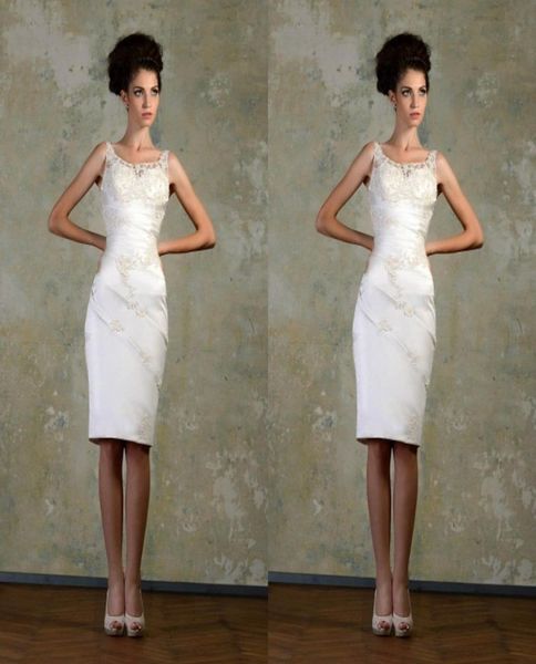 

2020 vintage short wedding dresses summer scoop applique short bridal dress beaded sheath custom made ivory beach bride gowns2685432, White