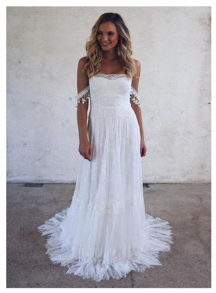 

beach wedding dress lace strapless bride backless vestido de novia gowns lorie one shoulder6414637, White