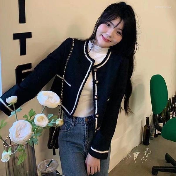 

small fragrant coat women spring and autumn versatile small gentle wearing style with unique cardigan coat female top, Black;brown