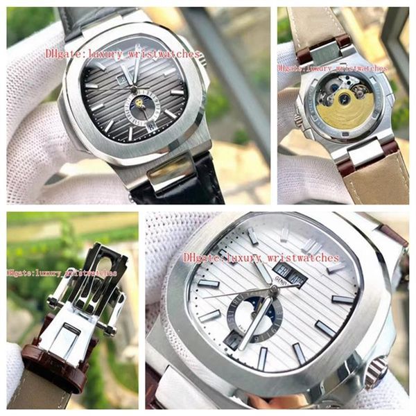 

5 colors wristwatches nautilus 5726 5711 40mm alligator leather strap 316l mechanical transparent automatic mens watch men wat188d, Slivery;brown