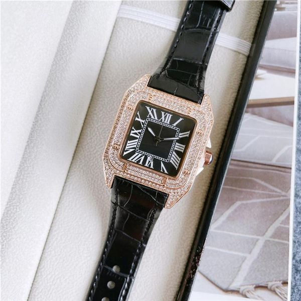 

fashion brand watches women girl square crystal style leather strap wrist watch ca572029, Slivery;brown