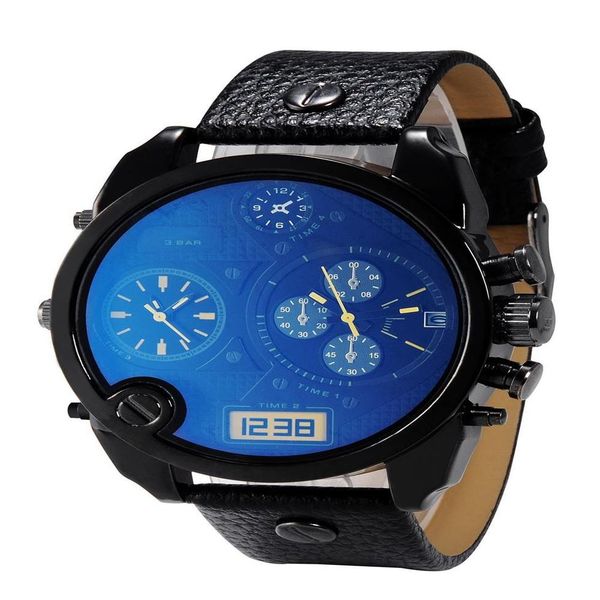 

fashion brand watches men big case mutiple dials date display leather strap quartz wrist watch 7127207f, Slivery;brown