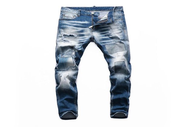 

ff designer jeans mens distressed ripped skinny trousers luxury clothes slim motorcycle moto biker hip hop denim man embroidery ey5593435, Blue