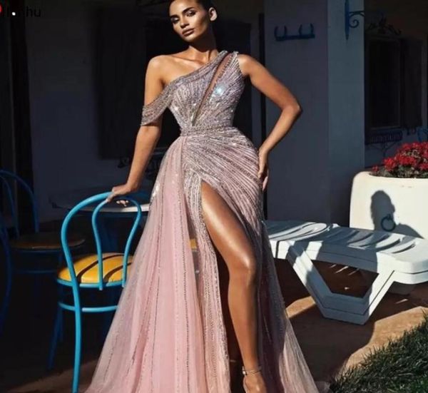 

2022 elegant off shoulder long prom dresses full beaded for arabic women front split formal evening pageant gowns robe de soi1917305, Black