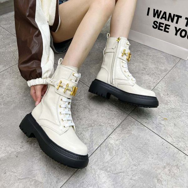 

martin boots booties luxury designer gold metal buckle decoration cowskin low heel lace up round toes zip monolith chelsea with woman motorc, Black