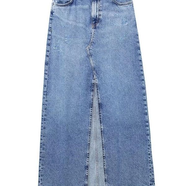 

skirts two piece dres 's denim skirt blue side split casual high waist hip package midi skirts female 2023 spring summer fashion street, Black