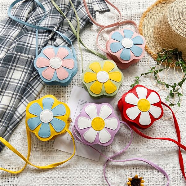 

handbags lovely baby girls flower coin purse fashion children crossbody bags pu leather kids shoulder princess small wallet 230823, Black