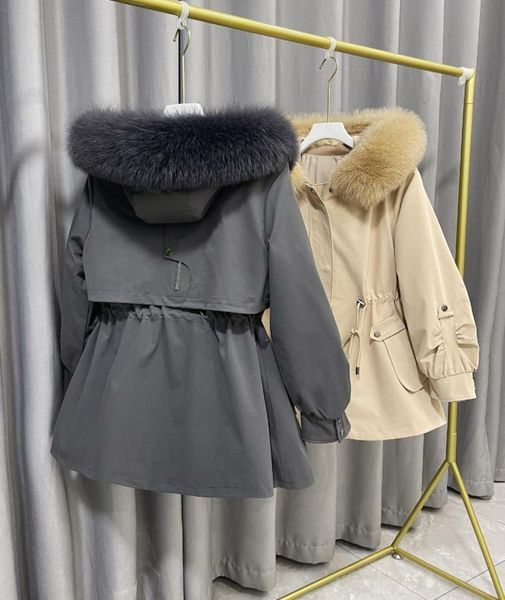 

oftbuy 2021 new parka winter jacket women real rabbit fur liner detachable coat natural fox fur collar hooded warm streetwear6491099, Black