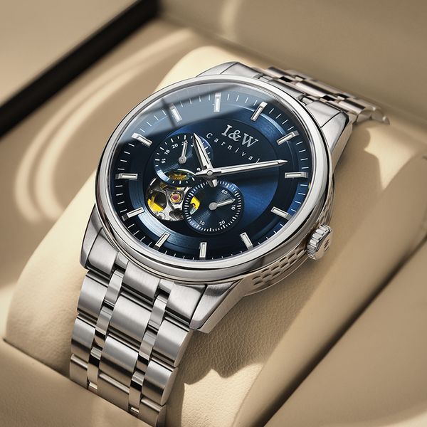 

men's automatic mechanical watch from the luminous moon series, Slivery;black