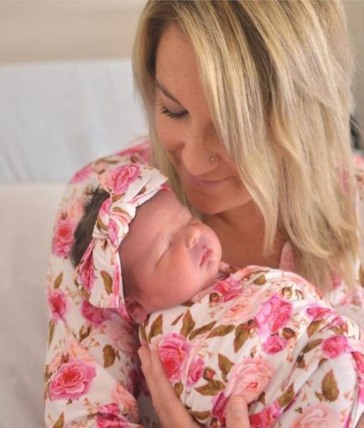 

03m newborn baby floral swaddle blanket toddler girl boys wrap blanket headband 2pcs infant baby swaddle9663792