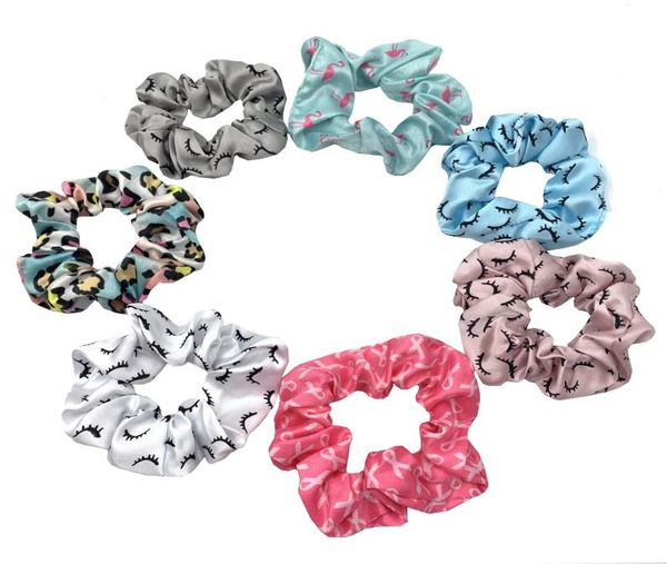 

7 colors 100pcs whole eyelash scrunchies flamingo breast cancer print leopard hair scrunchies ponytail holder hair tie bracele8963389, Pink