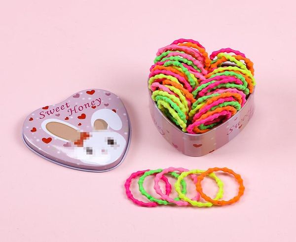 

50pcsbox new girls colorful basic elastic hair bands ponytail holder scrunchies kids hair ropes rubber bands hair accessories0 979521145, Slivery;white