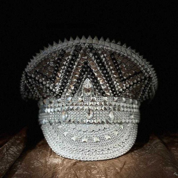 

berets luxury rhinestone women military hat sergeant bridal hen do festival steampunk captain birthday part hatberets, Blue;gray