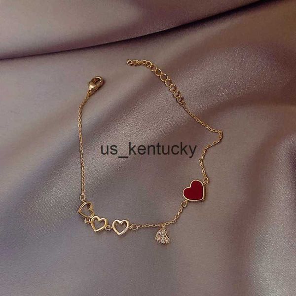

charm bracelets fashion cubic red charm bracelet for woman romantic gold color chain cute heart cuff bracelet girl jewelry gift r230823, Golden;silver
