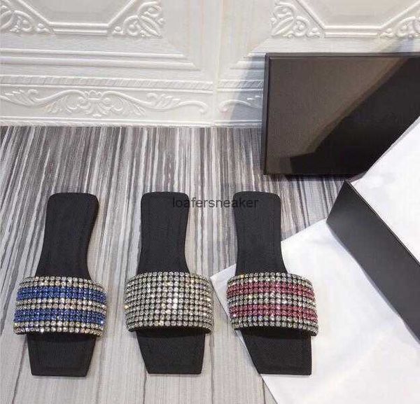 

2021 luxury designer anya crystal leather slippers rubber square head soft high-quality comfortable and fashion women's sandals, Black