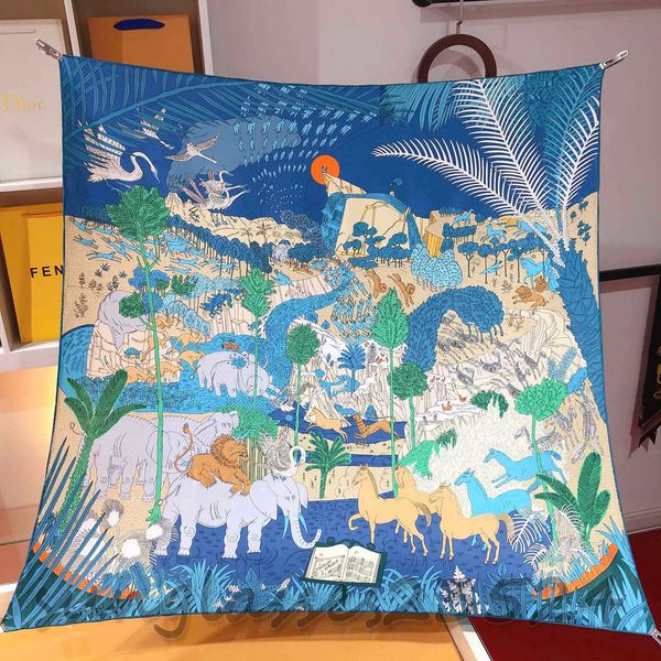 

horse "animal carnival" blue silk square, designer scarf, spring and autumn fashion item, twill silk square, women's scarves,, Blue;gray