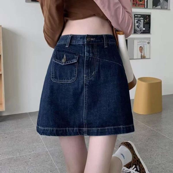 

trendy casual skirt short all matching high waisted female a line temperament hong kong style pure color ins, Black