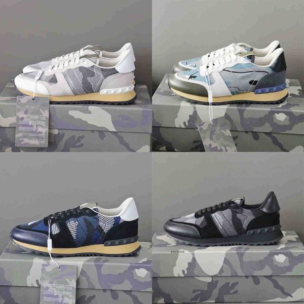 

genuine lace valentinolies green fashion studded camouflage cod rockrunner low-sneakers up desginer shoes mens l shoes black bm30