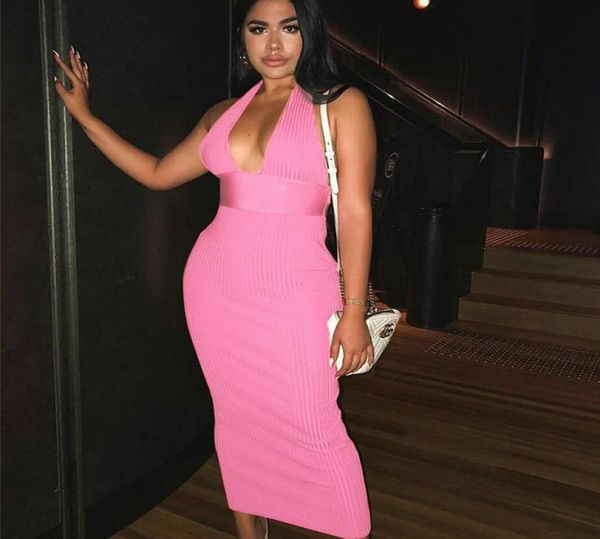 

4 colors women dress 2021 new halter vneck party dresses summer knitted slim bodycon long maxi dress backless clothes 80354886702, Black;gray