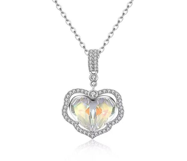 

crystals sterling silver pendant necklaces pave double layer with gift box4781270