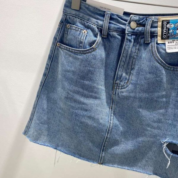 

large size fat sister denim skirt female summer high waist slim hole anti exposed a line, Black
