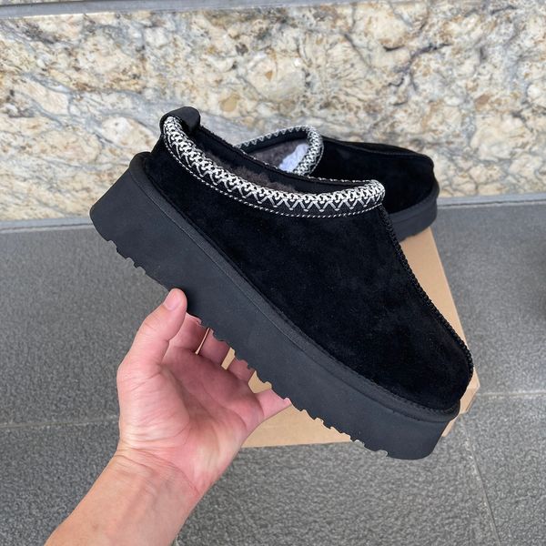 

tasman slippers chestnut fur tazz slippers sheepskin shearling tazz new mules women men ultra mini platform boot slip-on shoes suede upper c, Black
