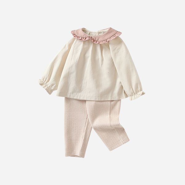 

rompers 2023 spring autumn korean baby girls 2pcs clothes set cotton long sleeve loose ribbed pants suit toddler outfits 230823, Blue