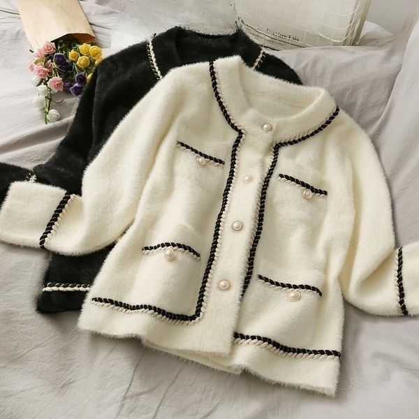 

designer new imitation mink veet loose sweater cardigan coat women's autumn and winter large size coat thickened sweater 69, Black