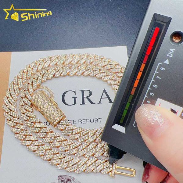 

pass diamond tester vvs moissanite iced out 10mm mens miami cuban link necklace hip hop lad moissanite diamond bling cuban chain, Silver