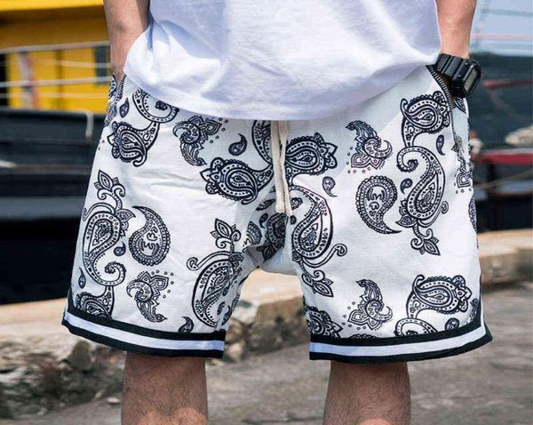 

summer basketball shorts sports men039s cashew blossom drawstring loose straight beach casual pants y2204218333323, White;black