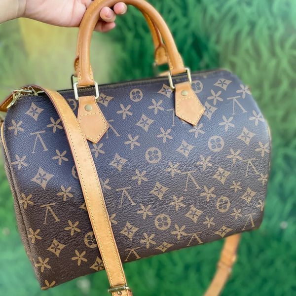 

women messenger bag classic style fashion signature bags women bag shoulder bags lady totes handbags speedy 35cm with shoulder strap, dust b