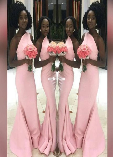 

2019 south africa pink satin mermaid bridesmaid dresses one shoulder simple style maid of honor wedding guest gown formal occasion6527248, White;pink