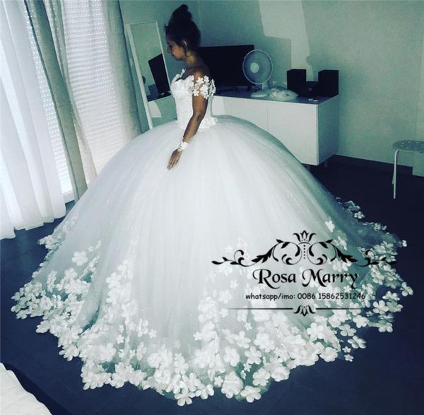 

princess white 3d floral wedding dresses 2020 ball gown off shoulder vintage lace plus size african arabic bridal gowns vestido de7497538