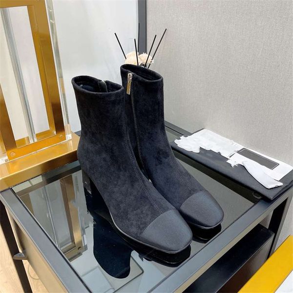 

luxury design boots 2023 channel fashionable women business work decoration anti slip knight boots martin boots casual sock boots 04-014, Black