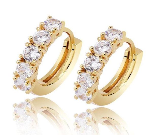 

hip hop jewelry cubic zircon stone hoop earring for men women 18k gold silver lovers earrings8017682, Golden;silver