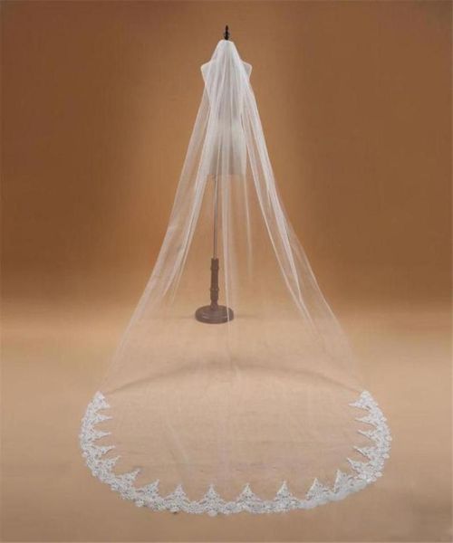 

3m long white ivory wedding bridal veil with comb tulle lace appliques one layer cathedral weddings long bridal veils 9284275182196, Black