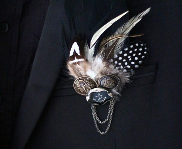 

black punk feather men039s boutonniere groom groomsmen banquet silk flowers feather buttons collar flowers3597787