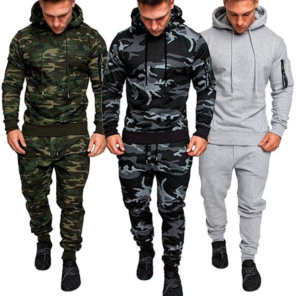 

men s tracksuits men tracksuit sportswear military hoodie sets camouflage autumn winter tactical sweatshirts and pants 2 pieces sport suits, Gray