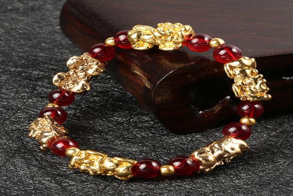 

zb2 new style yellow stone pixiu bracelet vintage 3d red garnet beads feng shui lucky brave wealth bracelet for women men bangles3457896, Black