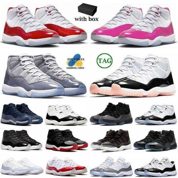 

box with jumpman 11s basketball shoes pink neapolitan cherry cool cement grey midnight navy 11 gamma blue jubilee legend space jam trainers