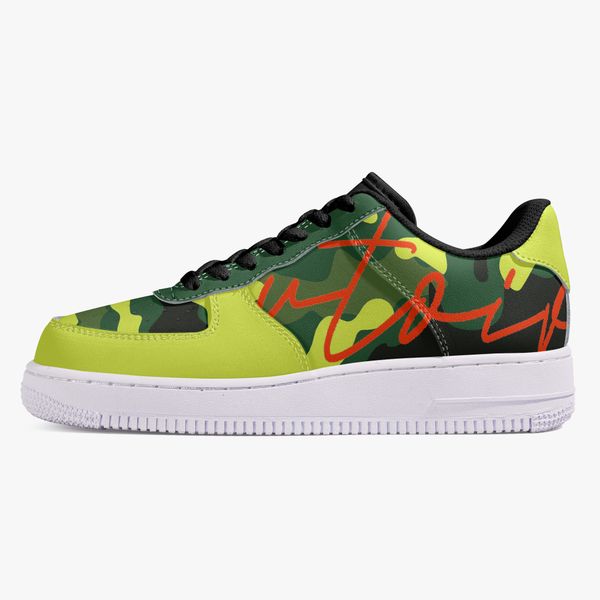 

customized shoes men's fashionable casual shoes diy women's shoes white sole, green body, red lines 36086