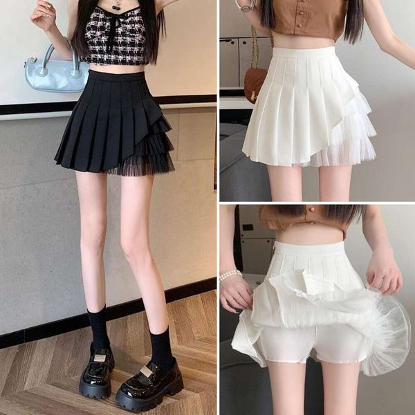 

black mesh pleated skirt high waist a line slimming for women summer all matching short