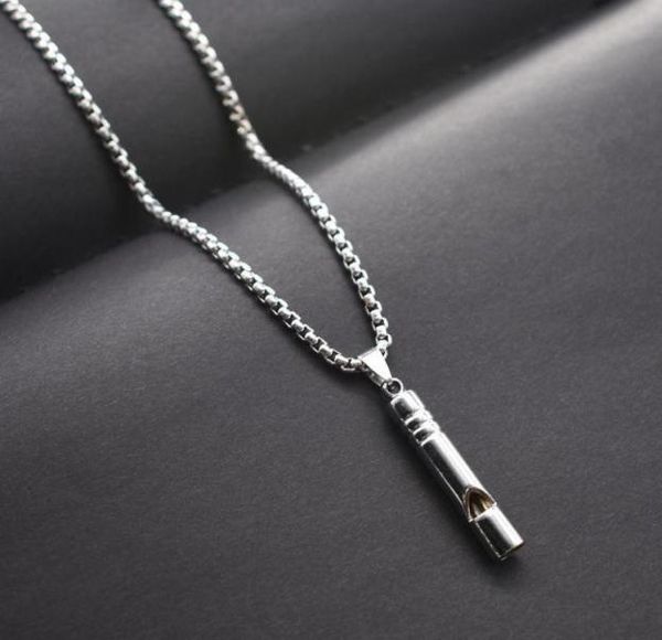 

pendant necklaces whistle necklace hiphop personality trendy men039s simple cool flute can blow creative metal chain4764111, Silver