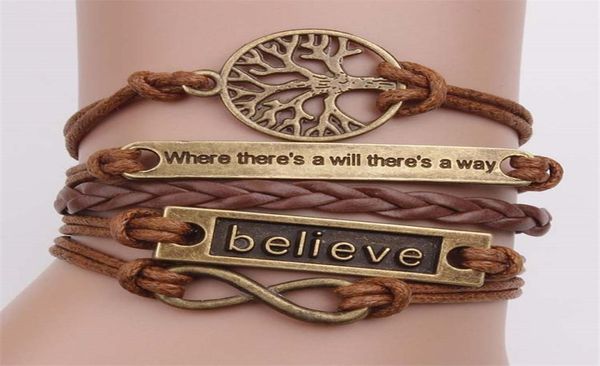 

bronze life tree bracelet jewelry women fashion vintage believe infinity bracelets for men new design braided wrap leather jewelry9554993, Golden;silver