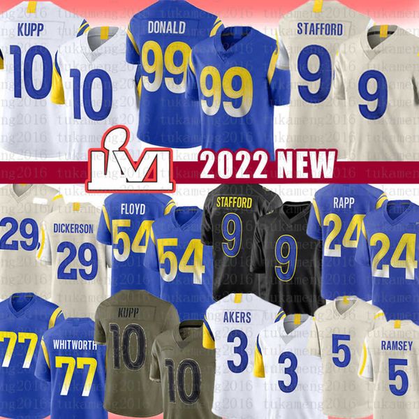 

matthew stafford football jersey 10 cooper kupp aaron donald cam akers jalen ramsey bobby wagner van jefferson taylor rapp leonard floyd eri, Black;red
