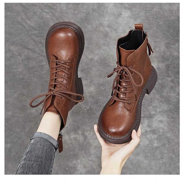 

2023 autumn/winter new fashion british style chelsea chimney boots women's versatile lace up slim martine boots 230811, Black